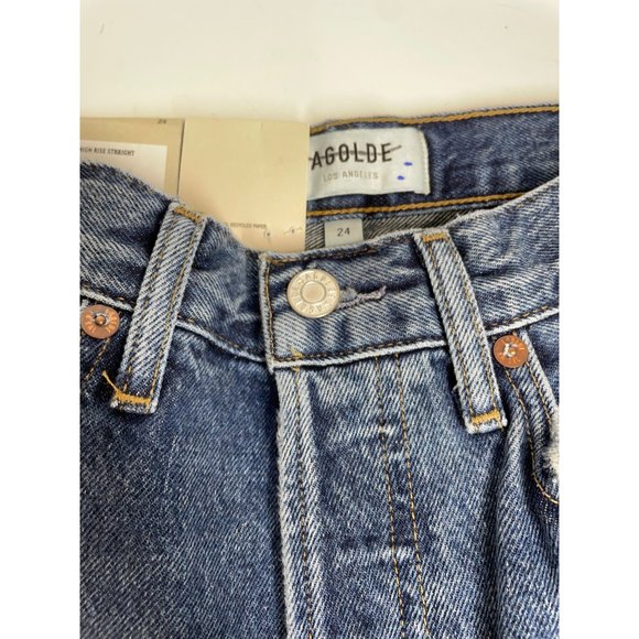 Agolde 90's Pinch Waist High Rise Straight Jeans in Range Blue Size 24 NWT - Picture 8 of 8